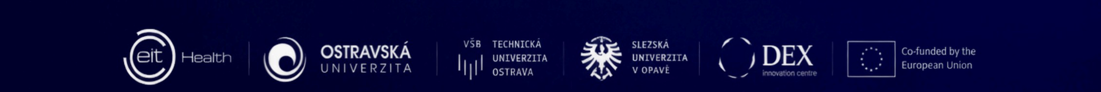 Loga partnerů: EIT Health, Ostravská univerzita, VŠB – Technická univerzita Ostrava, Slezská univerzita v Opavě, DEX Innovation Centre, Co-funded by the European Union